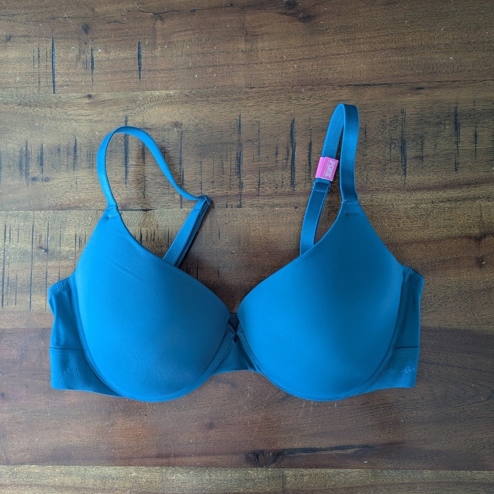 Victoria's Secret PINK Wear Everywhere Push-Up Bra Teal Blue Sz 36DD NWT Smooth